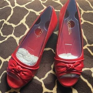 AEROSOLES Memory Foam Red Bow Leather Peep Toe Flats